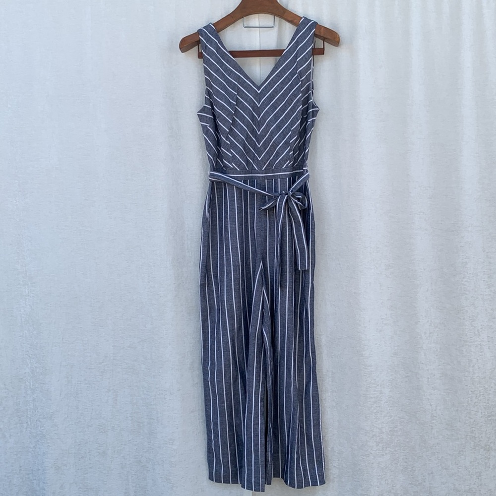 Loft Striped V Neck Cropped Jumpsuit - Picture 3 of 13